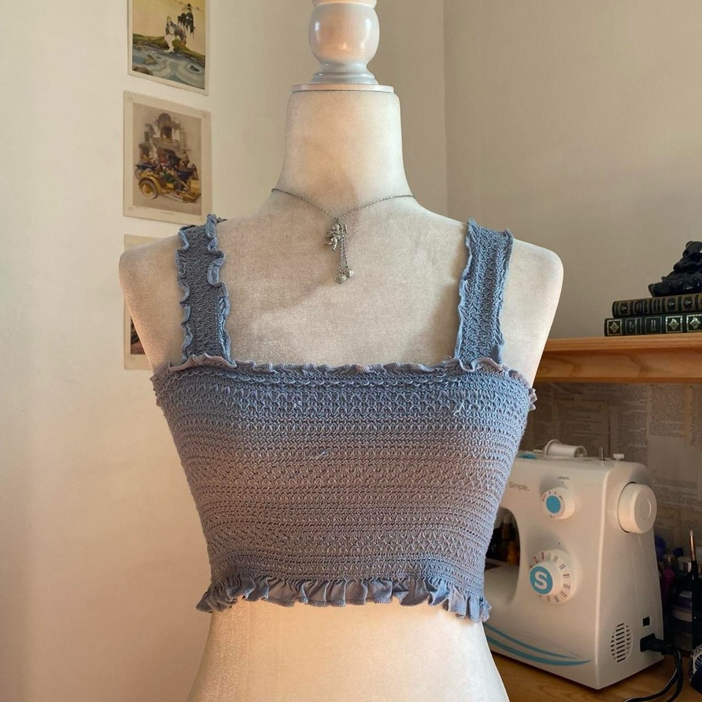 Light Grey Blue Bandeau Cami Crop Top
